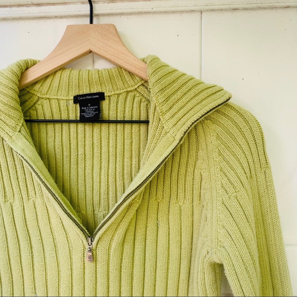 VTG vsco chunky ribbed green bell sleeve sweater - Picture 2 of 6